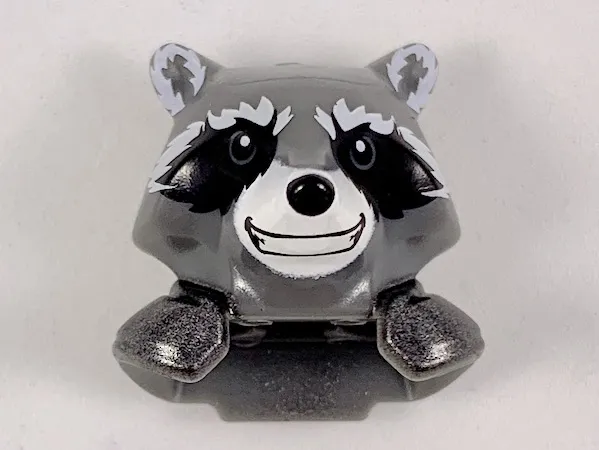 Minifigure, Head, Modified Raccoon with Pearl Dark Gray Shoulder Pads and Smile Pattern (Rocket)