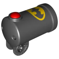 Duplo Cannon Shooting with Axle Hole, Red Firing Button and Locking Ring with Batman Logo Pattern