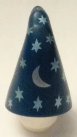 Minifigure, Headgear Hat, Cone Drooping, Wizard with Metallic Light Blue Stars and Silver Crescent Moon Pattern (BAM)