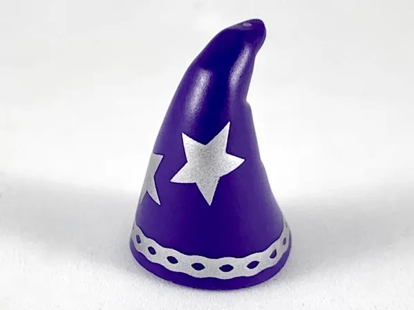 Minifigure, Headgear Hat, Cone Drooping, Wizard with Large Silver Stars and Rim Pattern
