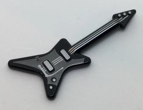 Minifigure, Utensil Musical Instrument, Guitar Electric 'ML' Type with Pearl Dark Gray Pickguard and Silver Strings, Bridge, and Whammy Bar Pattern