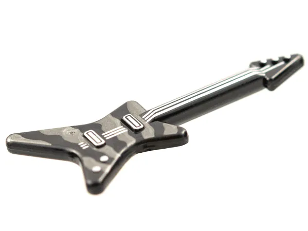 Minifigure, Utensil Musical Instrument, Guitar Electric 'ML' Type with Pearl Dark Gray Zebra Stripes and Silver Strings and Bridge Pattern