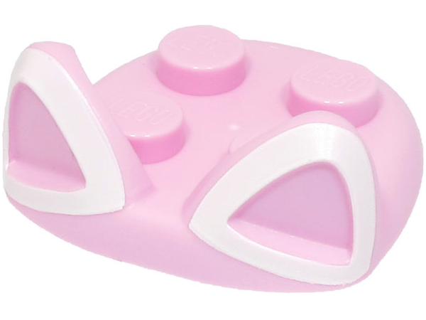 Large Figure Headgear, Super Mario Cat Head 2 x 2 with 4 Studs and Pointed Ears with White Outline Pattern (Cat Peach)