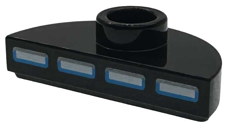 Plate, Round 1 x 2 Half with 1 Stud (Jumper) with 4 Silver, White, and Dark Azure Headlights Pattern