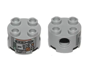 Brick, Round 2 x 2 with Pin Holes with Silver and Dark Orange Robot Pattern (C1-10P)