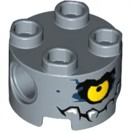 Brick, Round 2 x 2 with Pin Holes with Yellow Eye and Jagged Rock Teeth Pattern (Brickster)