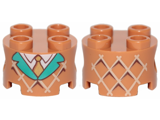 Brick, Round 2 x 2 with Pin Holes with Waffle, Turquoise Lapels, White Shirt and Gold Tie Pattern