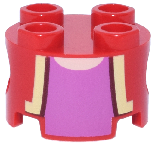 Brick, Round 2 x 2 with Pin Holes with Vest Open with Bright Light Yellow and Dark Red Trim over Dark Pink Shirt, Light Nougat Neck Pattern (Super Mario Toadette Torso)