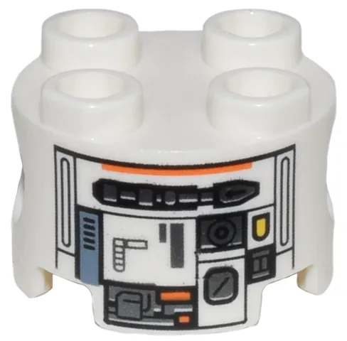 Brick, Round 2 x 2 with Pin Holes with Dark Silver and Orange Robot Pattern (C1-10P)