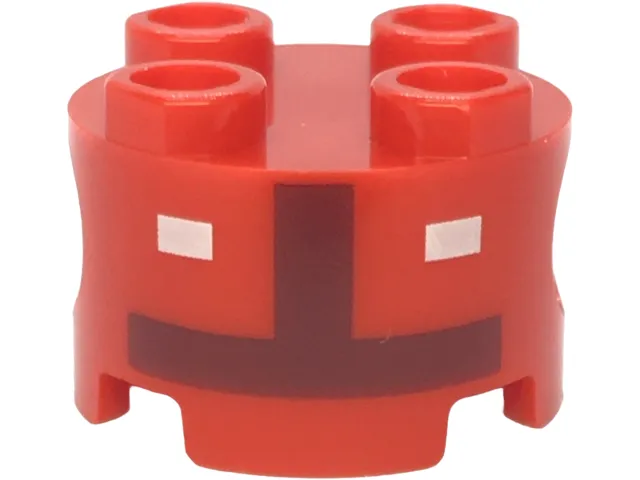 Brick, Round 2 x 2 with Pin Holes with Two White Rectangles and Dark Red Inverted T-Shape Pattern (Super Mario Toad Pit Crew Torso)