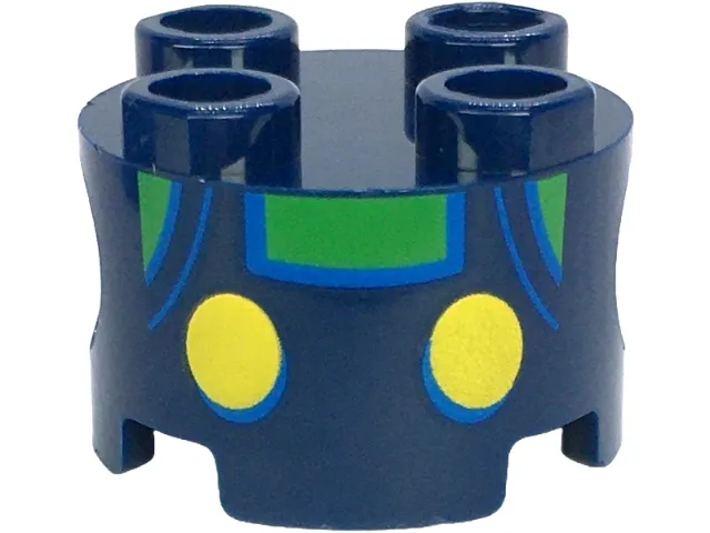 Brick, Round 2 x 2 with Pin Holes with Overalls with Yellow Buttons and Blue Outlines over Bright Green Shirt Pattern (Super Mario Baby Luigi Torso)