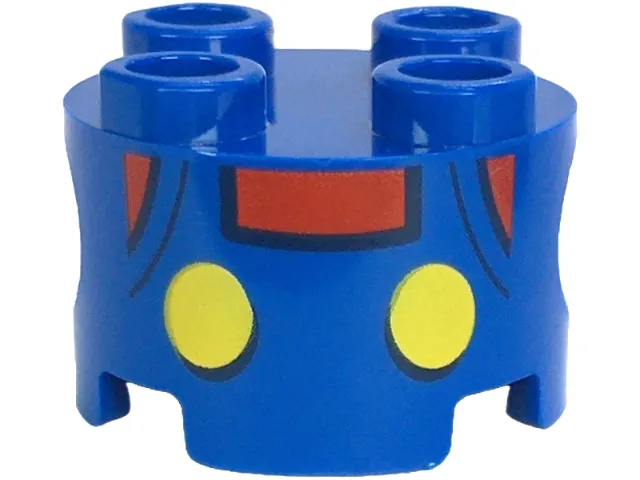 Brick, Round 2 x 2 with Pin Holes with Overalls with Yellow Buttons and Dark Blue Outlines over Red Shirt Pattern (Super Mario Baby Mario Torso)