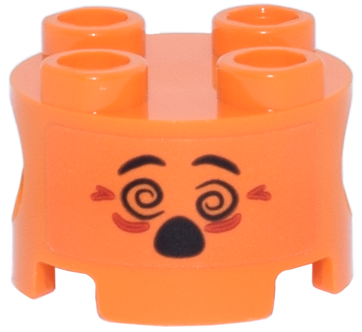 Brick, Round 2 x 2 with Pin Holes with Black Eyebrows, Spiral Eyes and Open Mouth, Red Wrinkles Pattern (Sticker) - Set 71490
