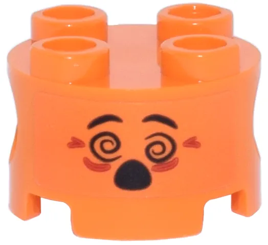 Brick, Round 2 x 2 with Pin Holes with Black Eyebrows, Spiral Eyes and Open Mouth, Red Wrinkles Pattern (Sticker) - Set 71490