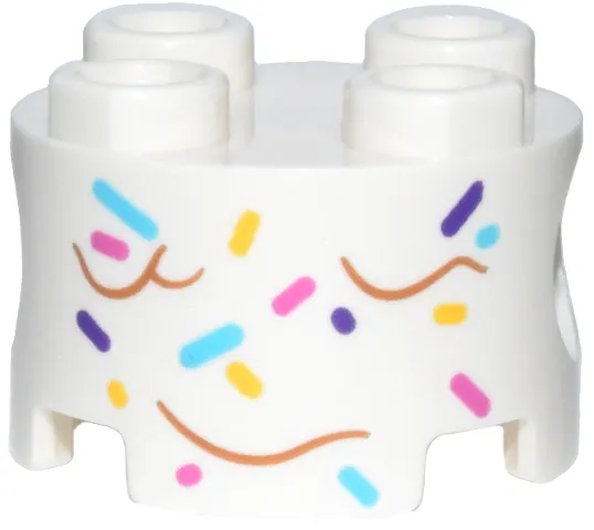 Brick, Round 2 x 2 with Pin Holes with Dark Orange Frosting Lines, Dark Purple, Yellow, Dark Pink and Medium Azure Sprinkles Pattern