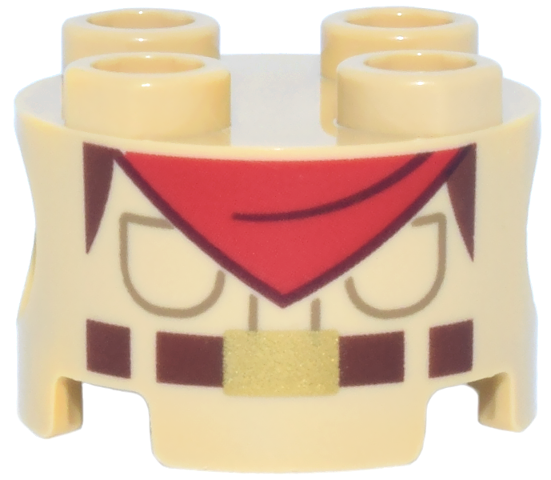 Brick, Round 2 x 2 with Pin Holes with Shirt, Dark Tan Pockets, Reddish Brown Belt with Gold Buckle, Red Bandana Pattern (Super Mario Captain Toad Torso)