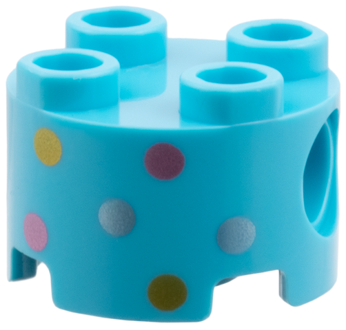 Brick, Round 2 x 2 with Pin Holes with Gold, Metallic Pink, and Metallic Light Blue Spots Pattern