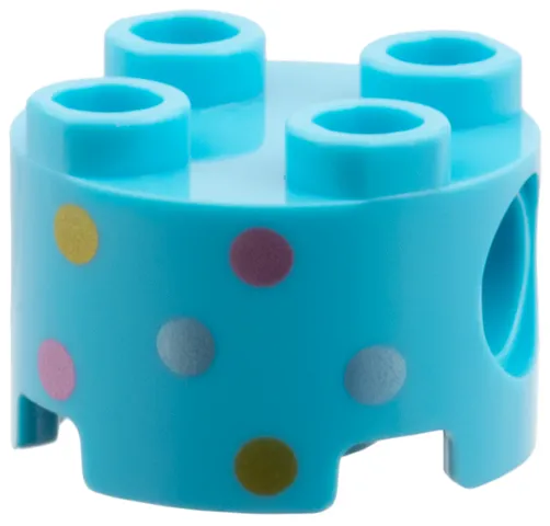 Brick, Round 2 x 2 with Pin Holes with Gold, Metallic Pink, and Metallic Light Blue Spots Pattern