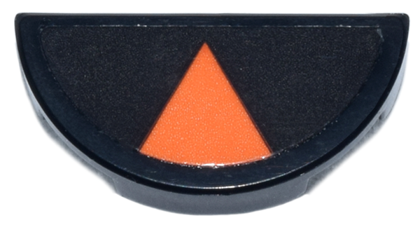 Tile, Round 1 x 2 Half with Orange Triangle / Wedge / Segment Pattern (Sticker) - Sets 76919 / 77251