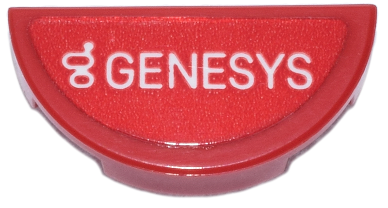 Tile, Round 1 x 2 Half with White 'GENESYS' and Logo Pattern (Sticker) - Set 77242