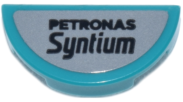 Tile, Round 1 x 2 Half with Black 'PETRONAS Synthium' Logo on Light Bluish Gray Background Pattern (Sticker) - Set 77244
