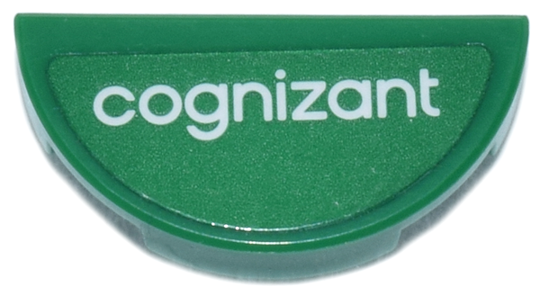 Tile, Round 1 x 2 Half with White 'cognizant' Pattern (Sticker) - Sets 76925 / 77245