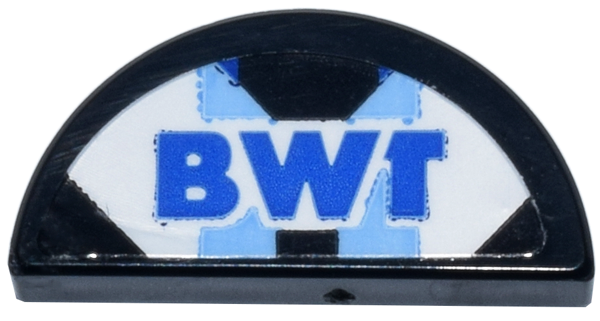 Tile, Round 1 x 2 Half with Blue 'BWT' Logo on White and Bright Light Blue Background Pattern (Sticker) - Set 77248