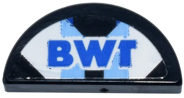 Tile, Round 1 x 2 Half with Blue 'BWT' Logo on White and Bright Light Blue Background Pattern (Sticker) - Set 77248
