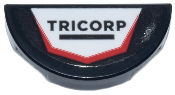 Tile, Round 1 x 2 Half with 'TRICORP' and White and Red Polygon Logo Pattern (Sticker) - Set 77250