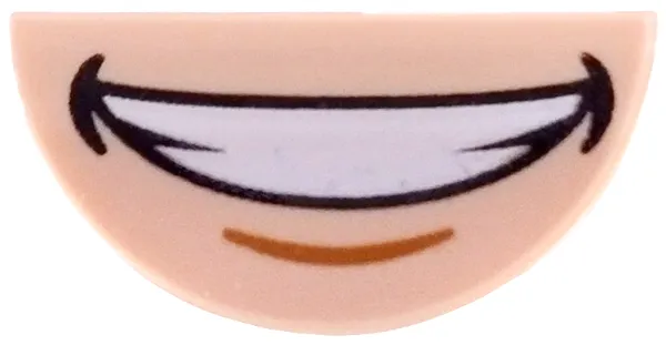 Tile, Round 1 x 2 Half with Open Mouth Smile with White Teeth, Medium Nougat Chin Dimple Pattern (Buddy the Elf Lower Face)
