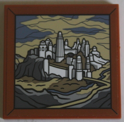 Tile 4 x 4 with Painting of Ost-in-Edhil City with White Fortress on Tan, Dark Tan, Dark Bluish Gray and Sand Blue Background Pattern (Sticker) - Set 10316