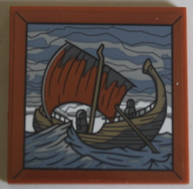 Tile 4 x 4 with Painting of Earendil Sailing to Valinor with Dark Tan Ship and Sand Blue Sea Pattern (Sticker) - Set 10316