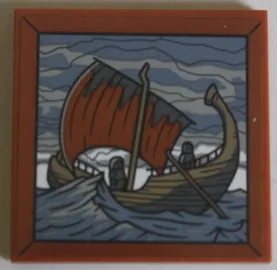 Tile 4 x 4 with Painting of Earendil Sailing to Valinor with Dark Tan Ship and Sand Blue Sea Pattern (Sticker) - Set 10316