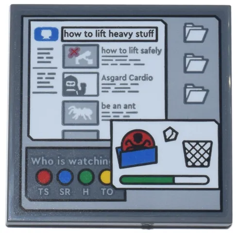 Tile 4 x 4 with Computer Screen Browser Search 'how to lift heavy stuff', File Folders, Hydra File and Trash Bin Pattern (Sticker) - Set 76269