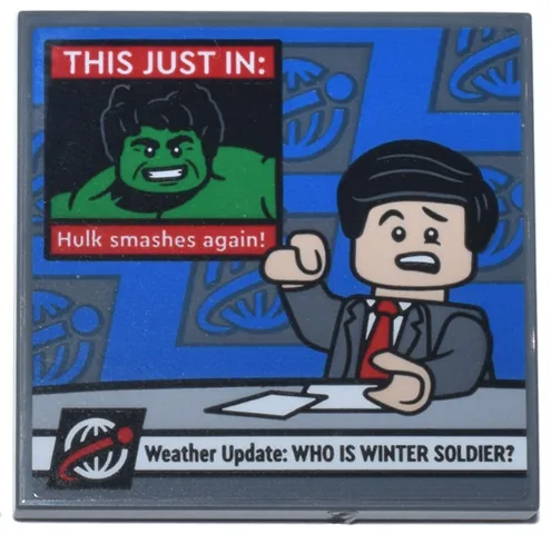 Tile 4 x 4 with TV Newscast with News Anchor, Hulk 'THIS JUST IN:' and 'Weather Update: WHO IS THE WINTER SOLDIER?' Pattern (Sticker) - Set 76269