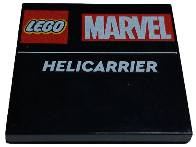 Tile 4 x 4 with Red LEGO Marvel Logo and White 'HELICARRIER' Pattern