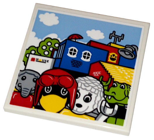 Tile 4 x 4 with LEGO Fabuland 'House', Trees and Minifigures Pattern (Sticker) - Set 40506