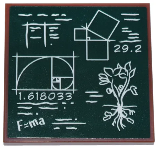 Tile 4 x 4 with Dark Green Blackboard, White Text, Charts, Geometry Diagram, Golden Ratio, Plant and '29.2' '1.618033' 'F=ma' Pattern (Sticker) - Set 21355