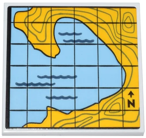 Tile 4 x 4 with Topographic Map with Bright Light Blue Gulf and Bright Light Orange Coastline, Black Compass Direction Letter N Pattern (Sticker) - Set 910040