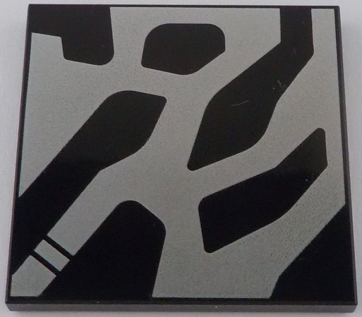 Tile 4 x 4 with Silver Markings Pattern Model Left Side (SW Kylo Ren Helmet)