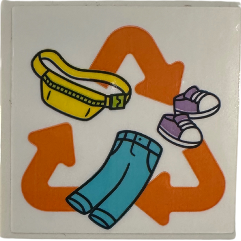 Tile 4 x 4 with Orange Recycling Arrows, Yellow Fanny Pack, Medium Lavender Shoes and Medium Azure Jeans Pattern (Sticker) - Set 42614