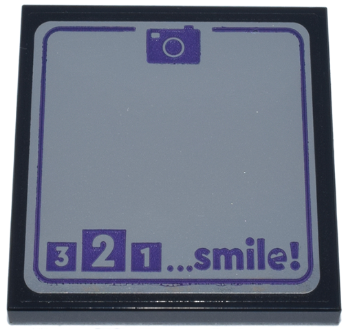 Tile 4 x 4 with Dark Purple Mirror Outline, Camera and  '3 2 1 ... smile!' Pattern (Sticker) - Set 42661