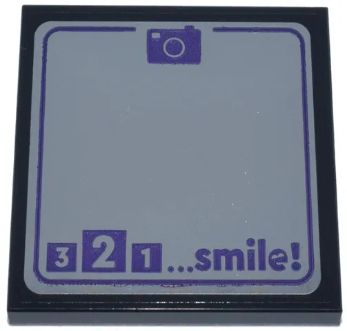 Tile 4 x 4 with Dark Purple Mirror Outline, Camera and  '3 2 1 ... smile!' Pattern (Sticker) - Set 42661