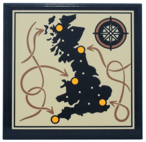 Tile 4 x 4 with Tan Map of Great Britain, Compass Rose, Arrows and Dots Pattern (Sticker) - Set 76457