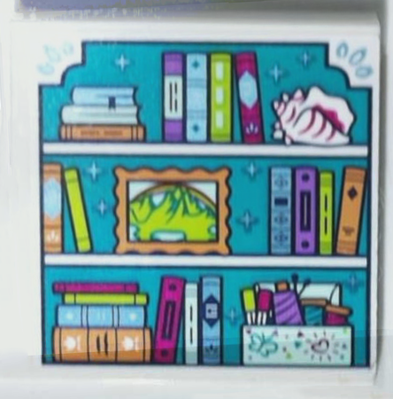 Tile 4 x 4 with Shelves with Books, Shell, Picture and Sewing Box Pattern (Sticker) - Set 43215