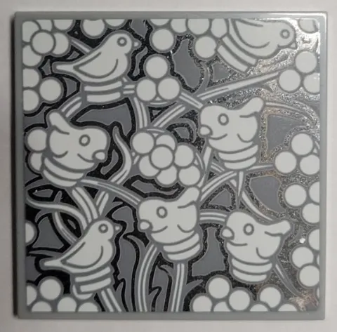 Tile 4 x 4 with Silver Mirror with White Birds and Grapes Pattern (Sticker) - Set 21344