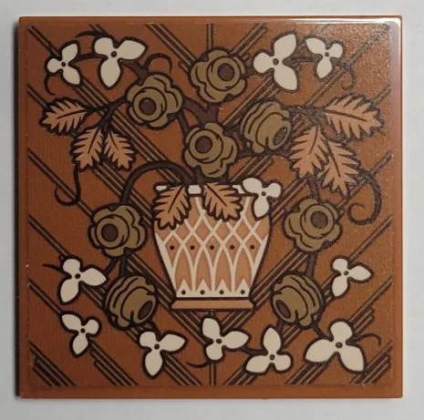 Tile 4 x 4 with Wooden Panel with Plant in Pot and Flowers Pattern (Sticker) - Set 21344
