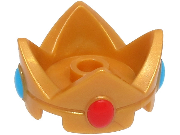 Large Figure Headgear, Crown 2 x 2 with Molded Red and Dark Azure Jewels Pattern (Super Mario Peach)