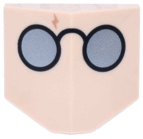 Slope, Curved 33 2 x 2 Double / Inverted with Black Round Glasses with Silver Lenses, Nougat Lightning Bolt Scar Pattern (Harry Potter Face)
