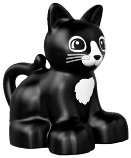 Duplo Cat Kitten Sitting with Black Eyes and Nose, Light Bluish Gray Whiskers, White Chest and Muzzle Pattern